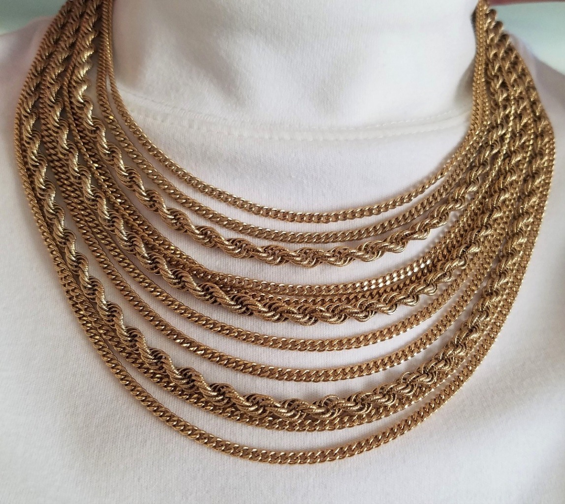 Vintage Multistrand Graduated Gold Tone Necklace 