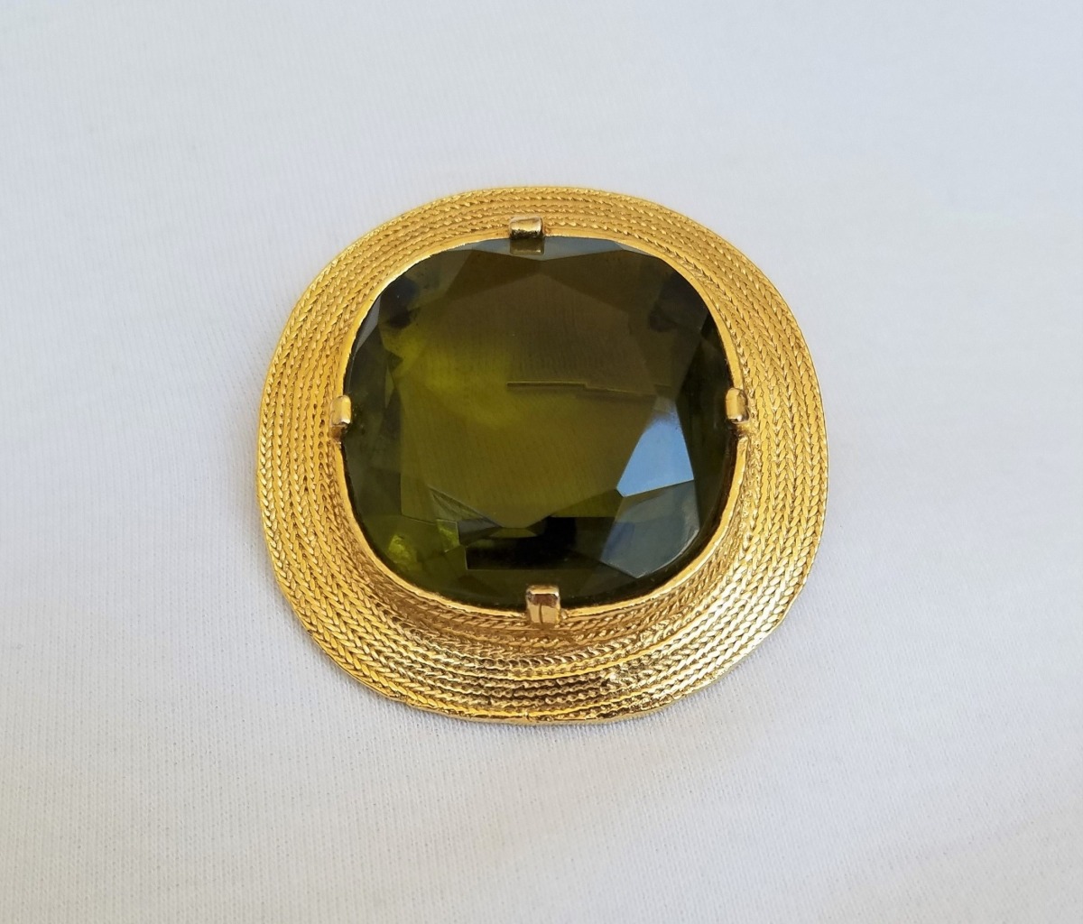 Vintage Olivine Stone in Gold Tone Frame