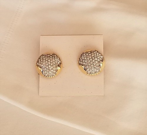 Vintage Diamante Clip Earrings in Gold Tone Setting  