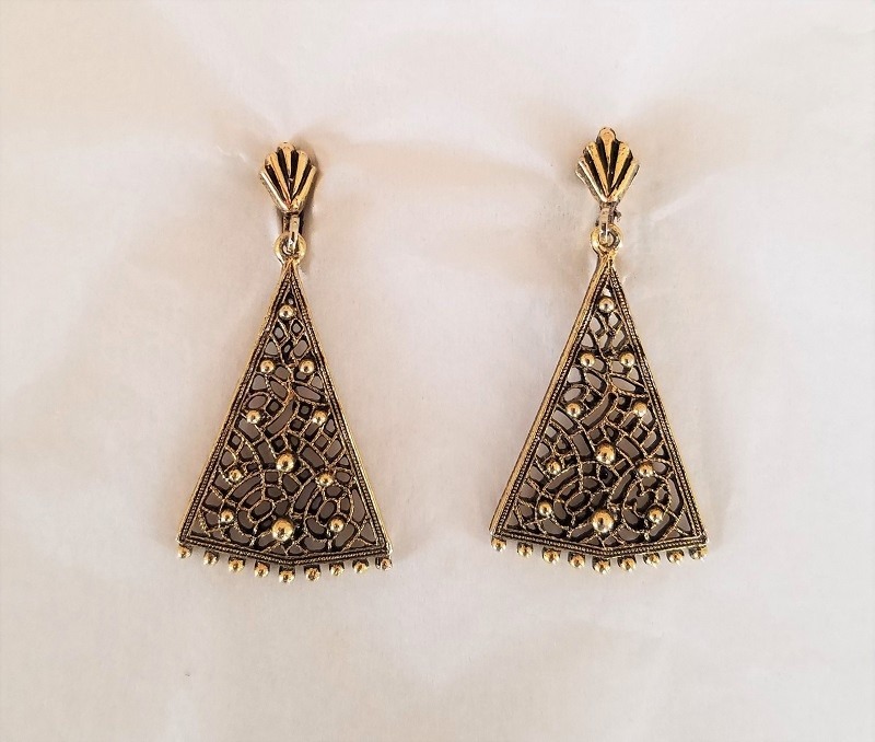 Vintage Brass Triangle Clip Earrings