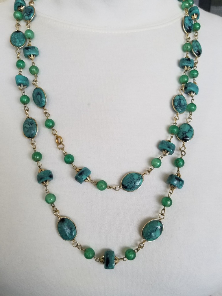 Vintage 54" Long Green Necklace