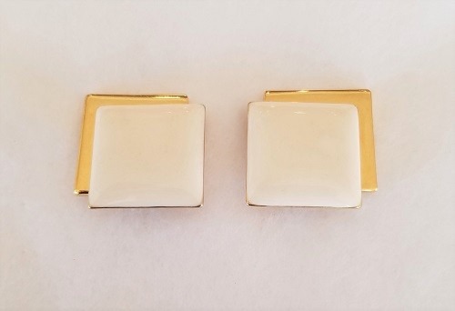 Vintage Monet Ivory and Gold Tone Clip Earrings