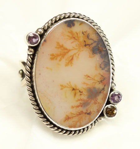 Echo of the Dreamer Dendritic Agate Ring with Gemstones