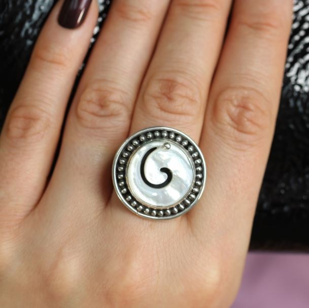 Echo of the Dreamer White Mother of Pearl Swirl Ring