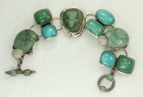 Amy Kahn Russell Jade & Amazonite Frog & Turtle Bracelet