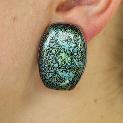 Amy Kahn Russell Very Large Enameled Agate Clip Earrings