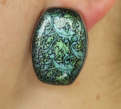 Amy Kahn Russell Very Large Enameled Agate Clip Earrings