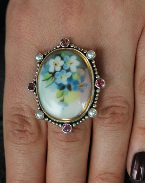 Mars & Valentine Antique English Porcelain Statement Ring