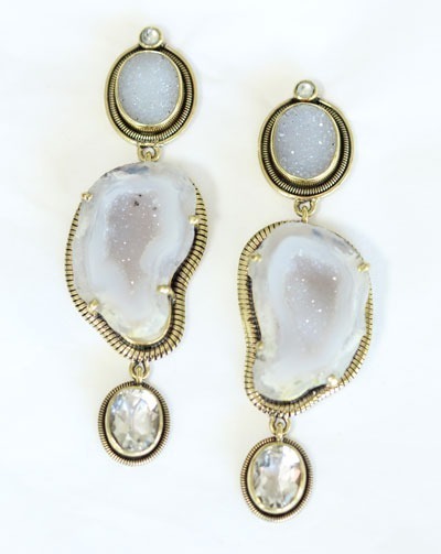 Amy Kahn Russell White Geode Post Dangle Earrings