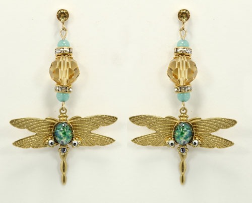 Green Opal Dragonfly Post Dangles