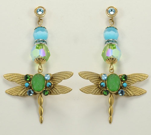 Sea Glass Dragonfly Post Dangles