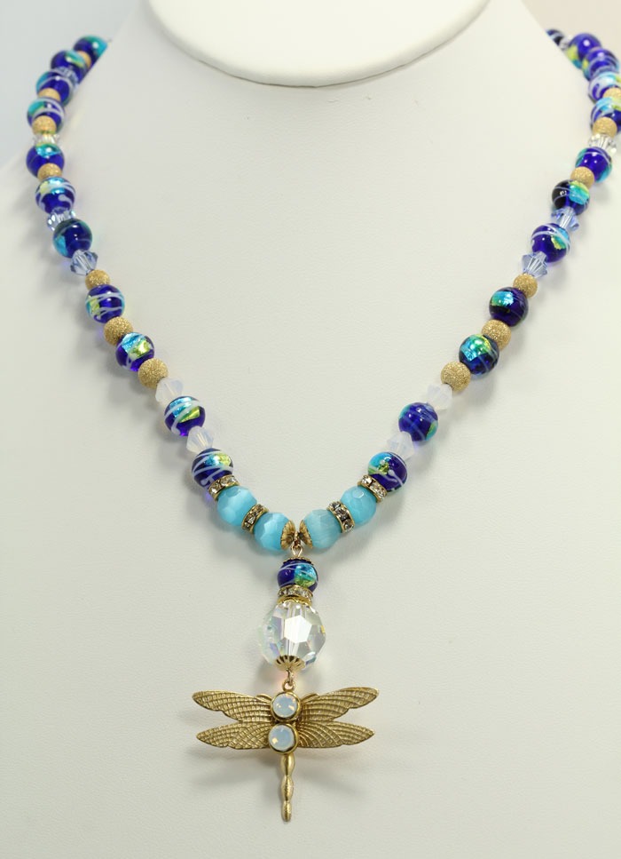 White Opal Dragonfly Pendant Necklace