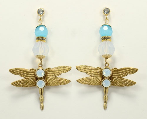 White Opal Dragonfly Post Dangles