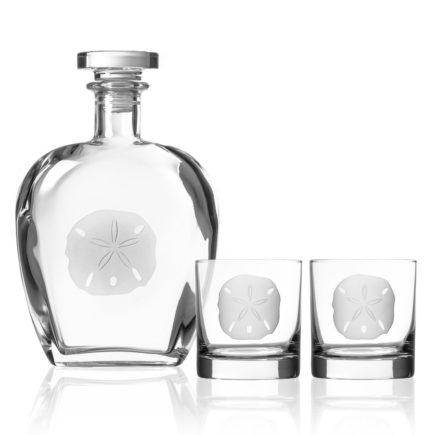 Rolf Glass Sand Dollar Whiskey Decanter and Rocks Glasses - Thumbnail 3