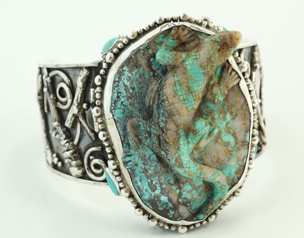Turquoise Lizard Cuff with Gemstones