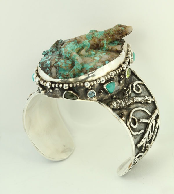 Turquoise Lizard Cuff with Gemstones