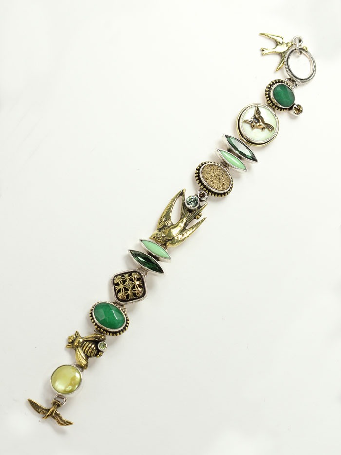 Birds & Bees Bracelet with Green Accents
