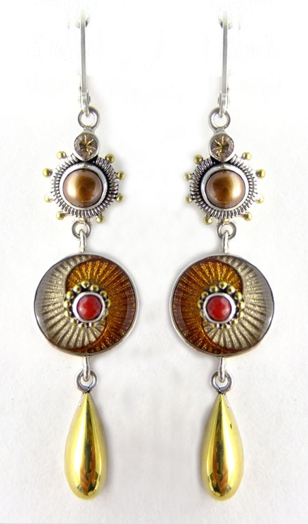Mocha Pearl Earrings with Golden Accents