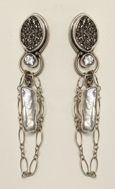Echo of the Dreamer Pearl & Drusy Chain Dangle Earrings