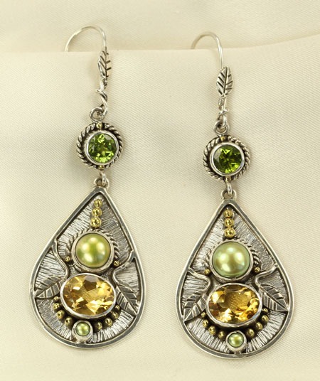 Sterling Silver Wire Earrings with Gems