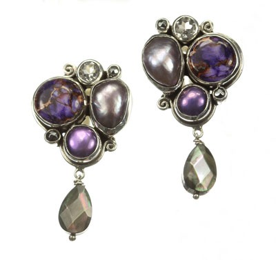 Agate & Pearl Cluster Clip Dangles