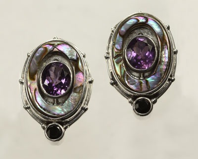 Amethyst & Abalone Clip Earrings
