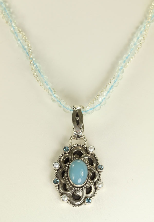 Blue Agate Pendant Necklace with Blue Topaz