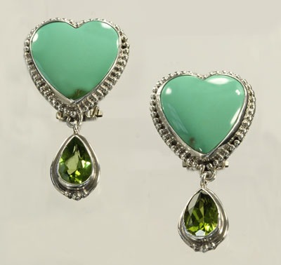 Green Turquoise Clip Dangle Earrings