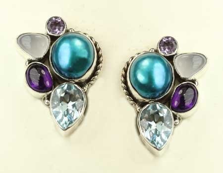 Mixed Berry Gem Cluster Clip Earrings