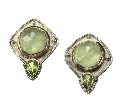 Prehnite & Peridot Clip Earrings