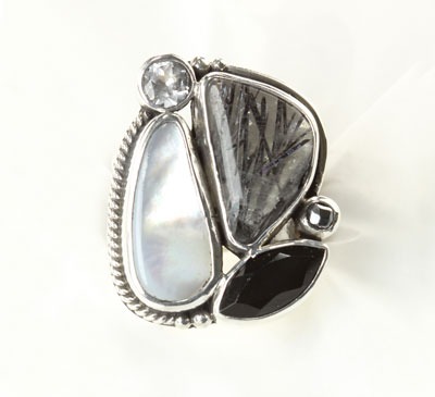 Tourmilated Quartz Cluster Ring