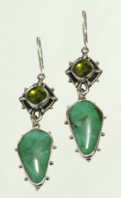 Vesuvanite & Turquoise Lever Back Dangles