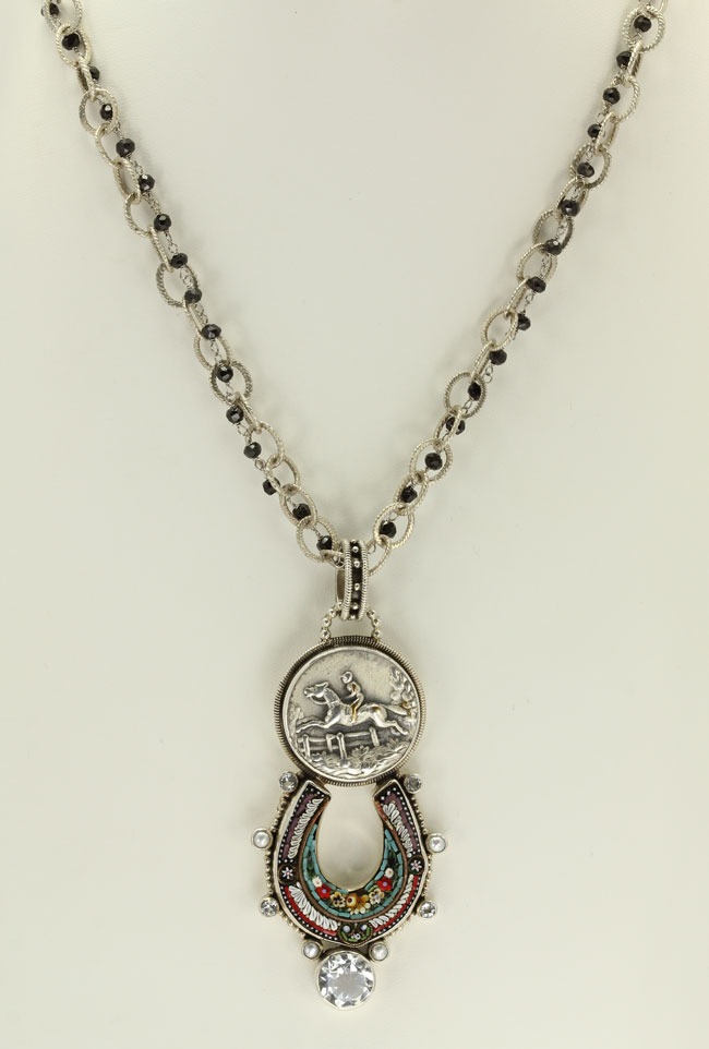Vintage Micro-Mosaic Horseshoe with Dressage Emblem