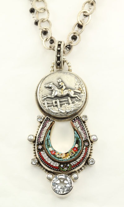 Vintage Micro-Mosaic Horseshoe with Dressage Emblem