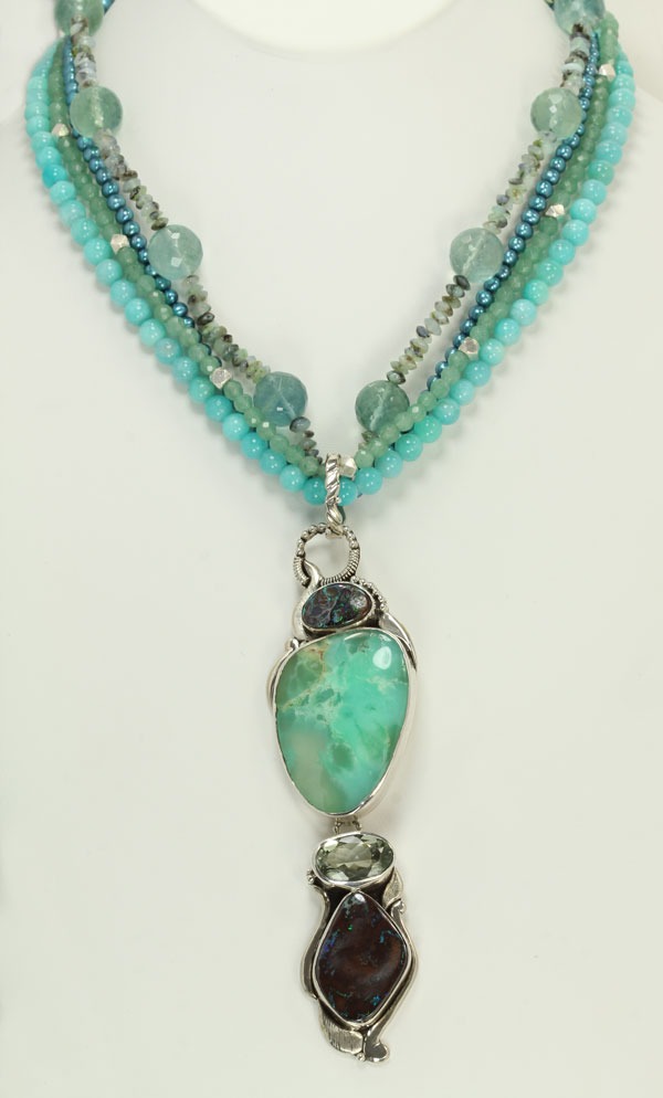Chrysoprase, Green Amethyst & Opal Necklace