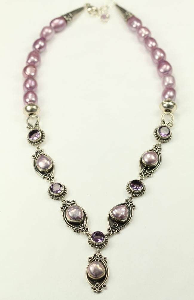 Echo of the Dreamer Amethyst & Fresh Water Pearl Necklace