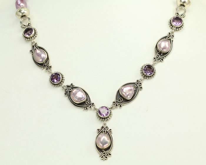 Echo of the Dreamer Amethyst & Fresh Water Pearl Necklace