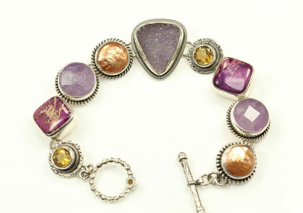 Echo of the Dreamer Orchid Drusy Bracelet with Copper Pearls