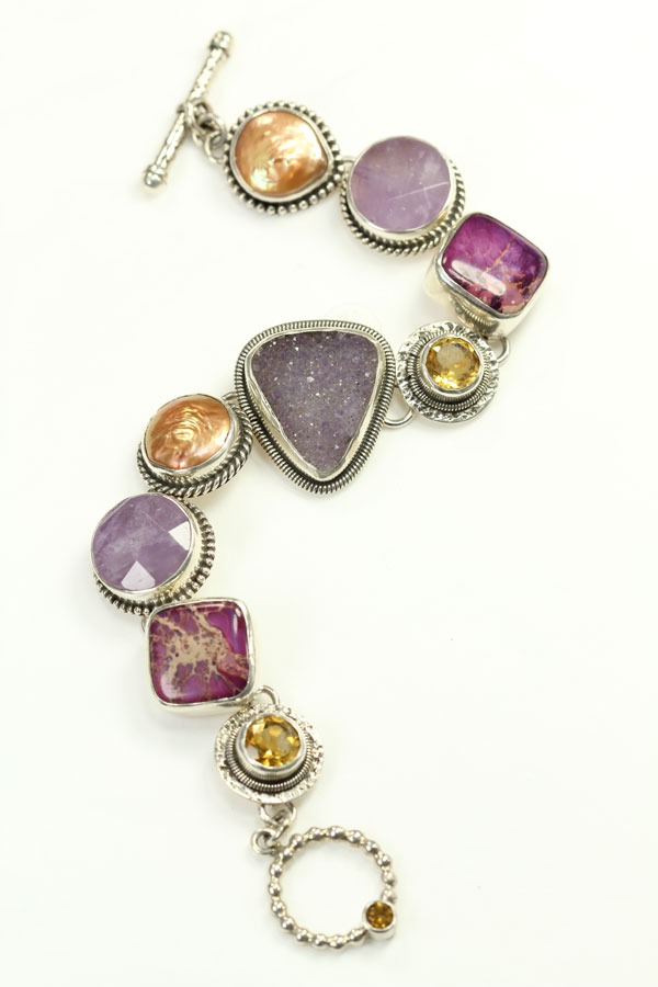 Echo of the Dreamer Orchid Drusy Bracelet with Copper Pearls