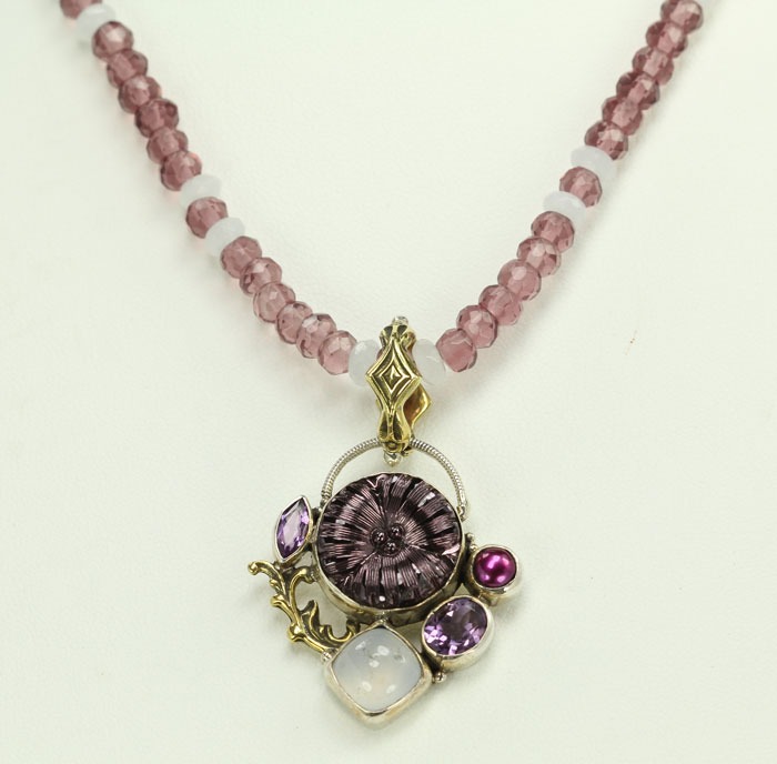 Mars & Valentine Vintage Purple & Gold Czech Button Necklace