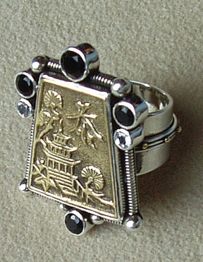 Mars and Valentine Pagoda  Ring with Gemstones; ORIGINALLY $225.00