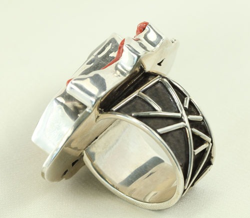 Black Drusy Statement Ring with Red & Black Accents