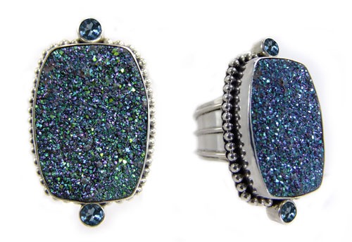 Echo Drusy Shimmer Ring with Blue Topaz--COLOR CHANGES WITH THE LIGHT--ORIGINALLY $230.00