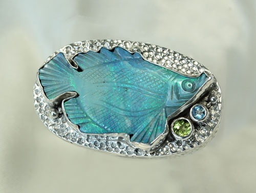 Hand Carved Opal Fish Ring