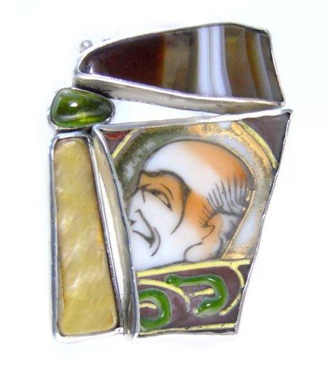 Immortals Vintage Asian Tile Ring with Green & Gold Accents