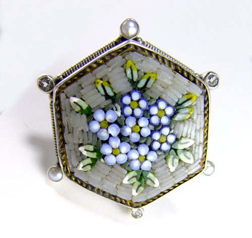 Mars & Valentine Antique Micro-Mosaic Ring--ONE OF A KIND