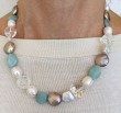Amazonite, Fresh Water Pearl, & Crystal Necklace
