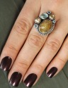 Echo of the Dreamer Rutilated Quartz Pearl Cluster Ring
