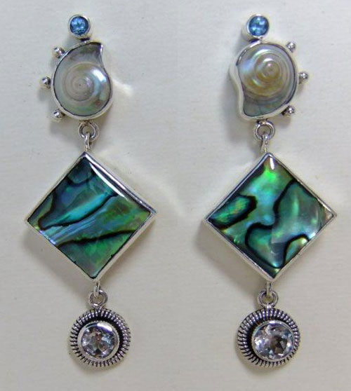 Abalone and Shell Dangle Earrings