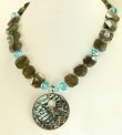 Abalone Pendant Necklace with Dragonflies